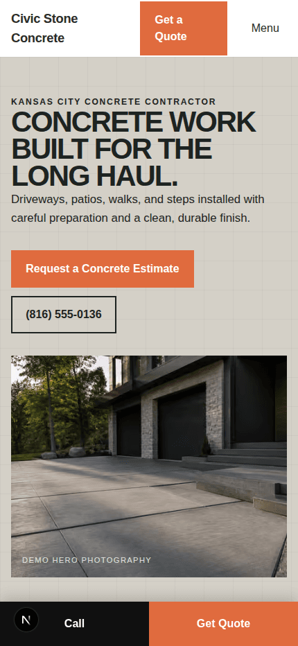 Concrete contractor website mobile preview